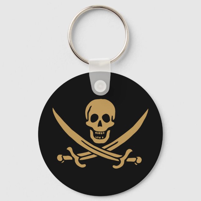 Gold Skull & Swords Pirate flag of Calico Jack Keychain (Front)
