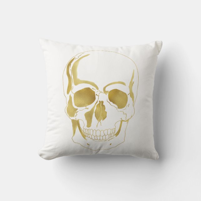 Gold Skull Throw Pillow (Front)