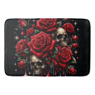 Gold Skulls & Red Roses Sparkle Gothic Glamour Bath Mat