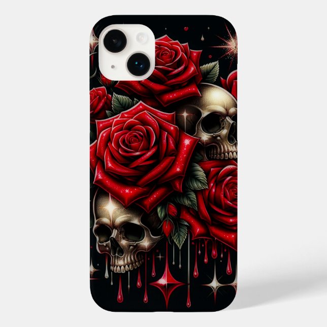 Gold Skulls & Red Roses Sparkle Gothic Glamour Case-Mate iPhone Case (Back)