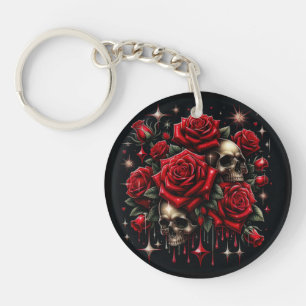 Gold Skulls & Red Roses Sparkle Gothic Glamour Keychain