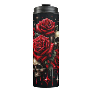 Gold Skulls & Red Roses Sparkle Gothic Glamour Thermal Tumbler