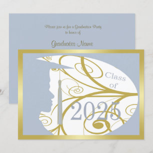 Gold/Sky Blue Man Silhouette 2025 Graduation Party Invitation