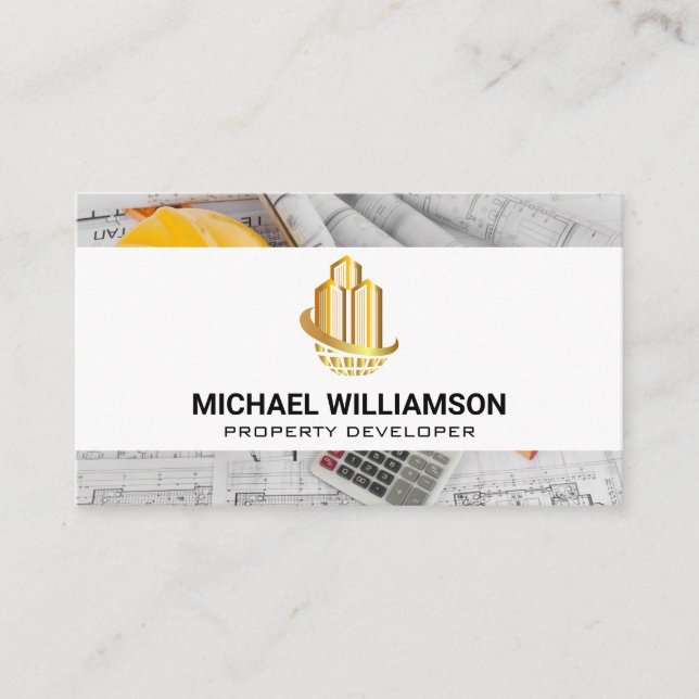 Gold Sky Scraper Buildings | Blueprints  Business Card (Front)