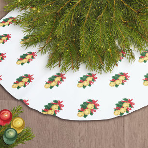 Gold Sleigh Bell Green Garland Red Ribbons Pattern Brushed Polyester Tree Skirt