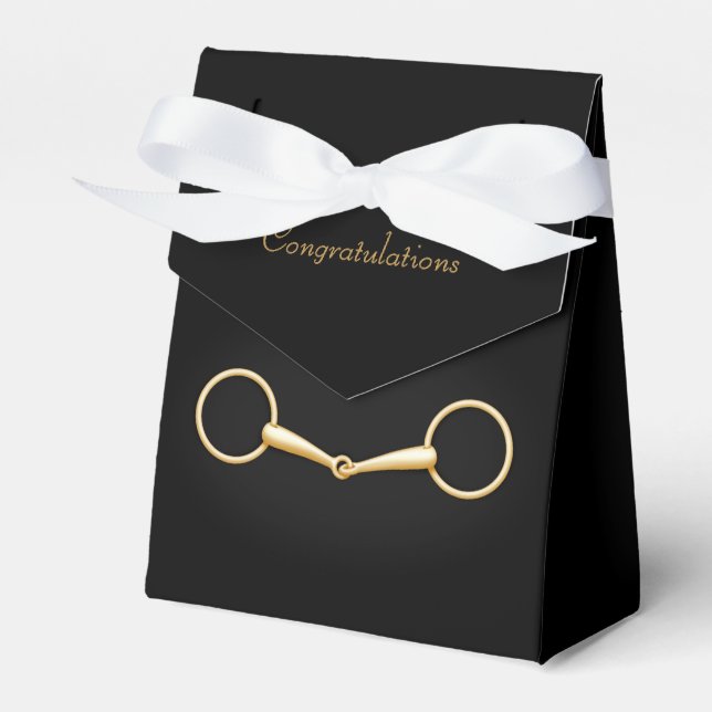 Gold Snaffle Bit Elegant Custom Equestrian Favor Box (Front Side)