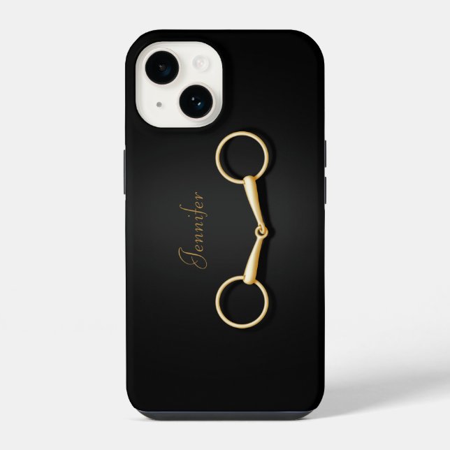 Gold Snaffle Bit Elegant Equestrian Personalized iPhone Case (Back)