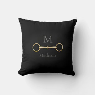 Gold Snaffle Bit Monogrammed Equestrian Throw Pillow
