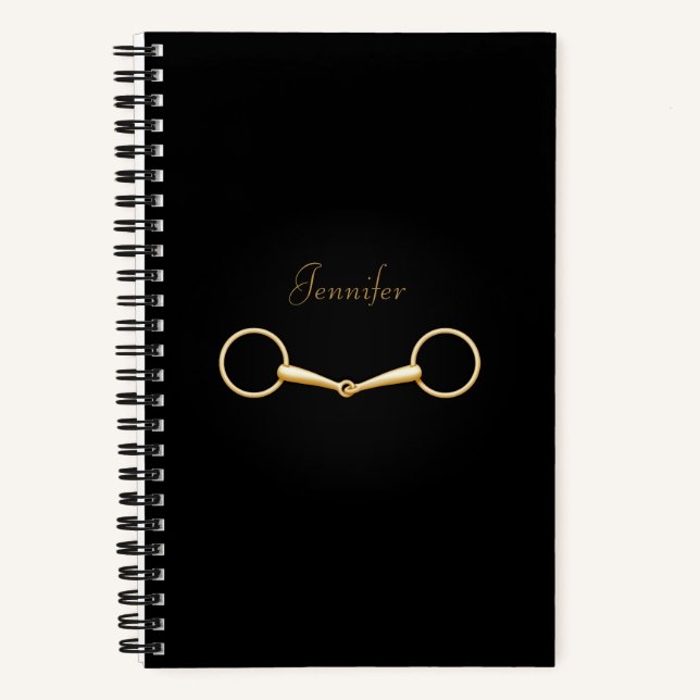 Gold Snaffle Bit Personalized 5.5"x8" Equestrian Notebook (Front)