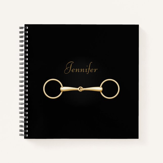 Gold Snaffle Bit Personalized 8"x8" Equestrian Notebook (Front)