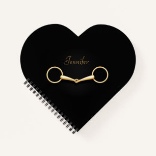 Gold Snaffle Bit Personalized Equestrian Heart Notebook