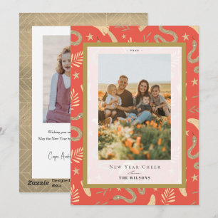 Gold Snake & Mushroom 2 Photo Chinese New Year Holiday Card