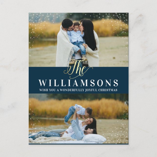 Gold & Snow | 2 Photo Christmas Holiday Greeting (Front)