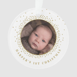 Gold Snow Circle Baby's First Christmas Photo Ornament