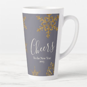 Gold Snow Flakes Cheers to the New Year Purple Latte Mug