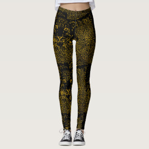 Gold Snow Leopard on Black Leggings