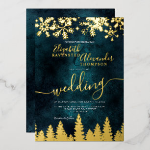 Gold snow pine green Christmas winter wedding