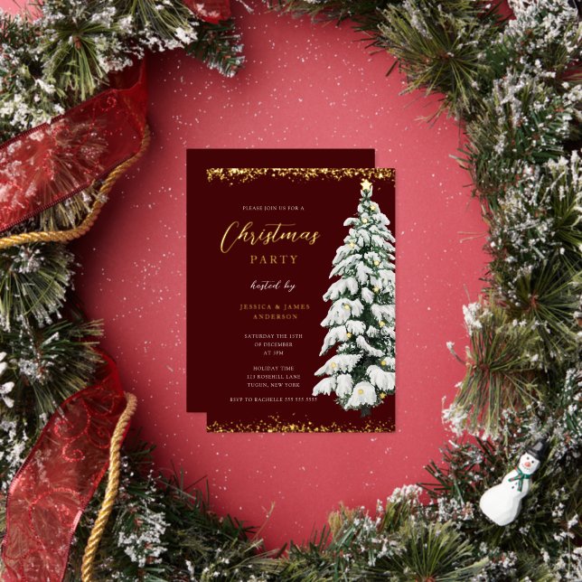 Gold Snow Tree Christmas Party Foil Invitation (Insitu)