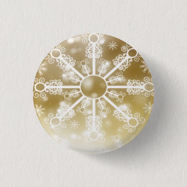 Gold Snowflake 1 Inch Round Button (Front)