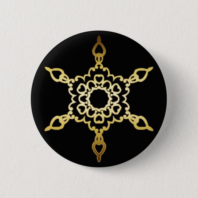 GOLD SNOWFLAKE 2 INCH ROUND BUTTON (Front)