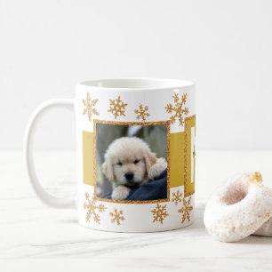 Gold Snowflake 2 Photo Monogram Christmas Coffee Mug