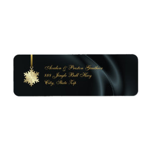 Gold Snowflake Black Silk Holiday Address Labels