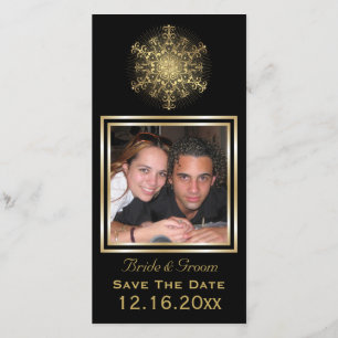 Gold snowflake black winter wedding Save the Date