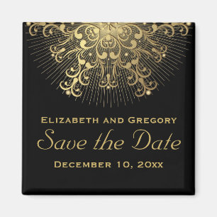Gold snowflake black winter wedding Save the Date Magnet
