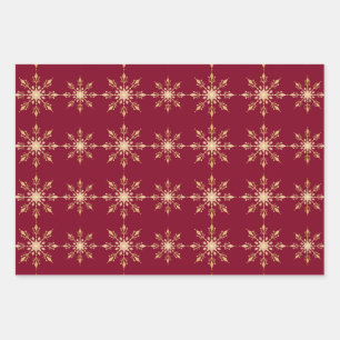 Gold Snowflake Blue Red Green Christmas Pattern Wrapping Paper Sheet