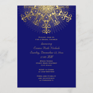 Gold snowflake blue winter wedding bridal shower invitation