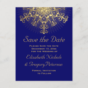 Gold snowflake blue winter wedding Save the Date