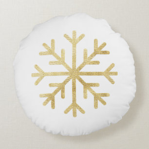 Gold Snowflake Christmas Holiday Seasonal Elegant Round Pillow