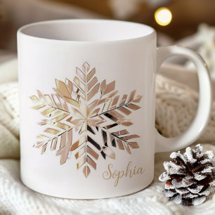 Gold Snowflake Christmas Mug Custom name