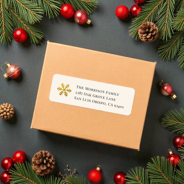 Gold Snowflake Christmas Return Address Label (Créateur téléchargé)
