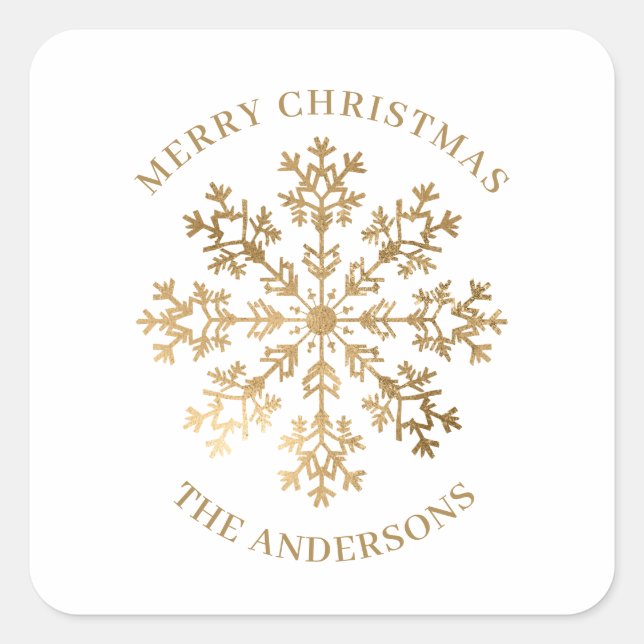 Gold Snowflake Christmas Square Sticker (Front)
