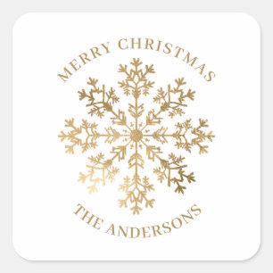 Gold Snowflake Christmas Square Sticker