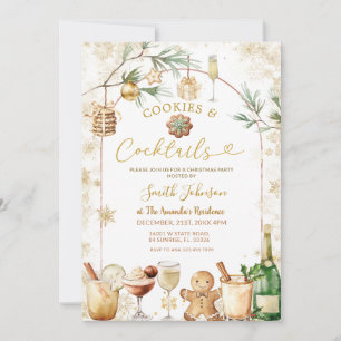 Gold Snowflake Cocktail and cookies party Invitation