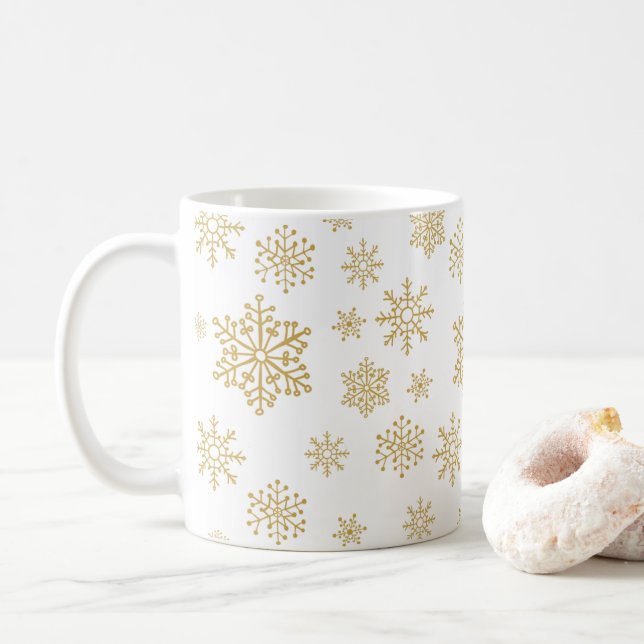 gold snowflake coffee mug (With Donut)