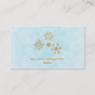 Gold Snowflake Crystals on Frosty Blue - Christmas Business Card