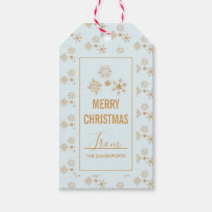 Gold Snowflake Crystals on Frosty Blue - Christmas Gift Tags