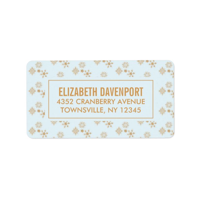 Gold Snowflake Crystals on Frosty Blue - Christmas Label (Front)