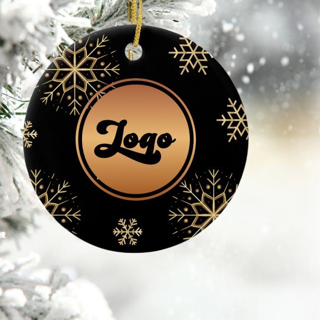 Gold Snowflake Custom Logo Company Business Ceramic Ornament (Creator Uploaded)