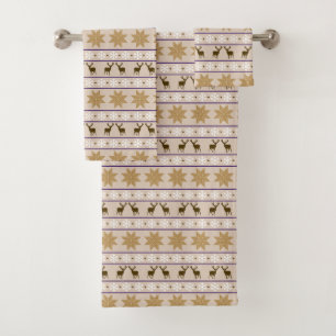 Gold Snowflake Deer Nordic Pattern Bath Towel Set