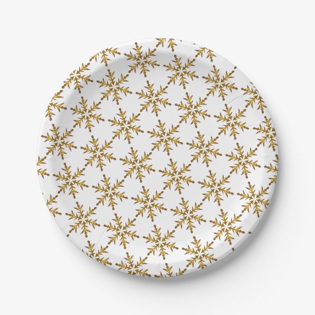 Gold Snowflake Design Paper Plates (Front)