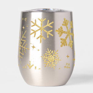 Gold Snowflake Elegance – Stemless Wine Tumbler