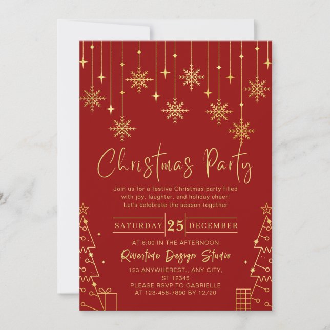 Gold Snowflake Elegant Corporate Christmas Party Invitation (Front)
