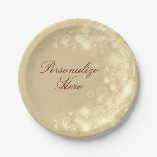 Gold snowflake elegant winter party paper plate