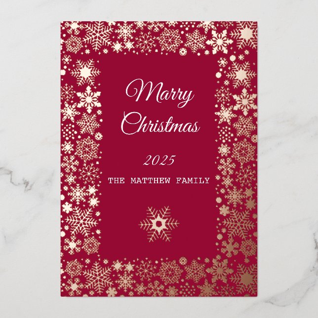 Gold Snowflake Frame Holiday  Card (Front)