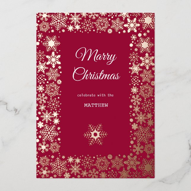 Gold Snowflake Frame Holiday Invitation Card (Front)