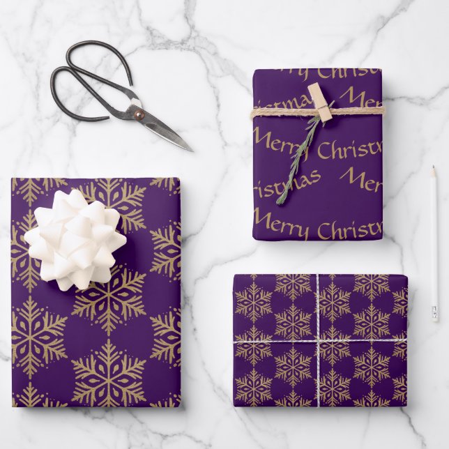 Gold Snowflake – Glitter Effect Wrapping Paper Sheet (Front)